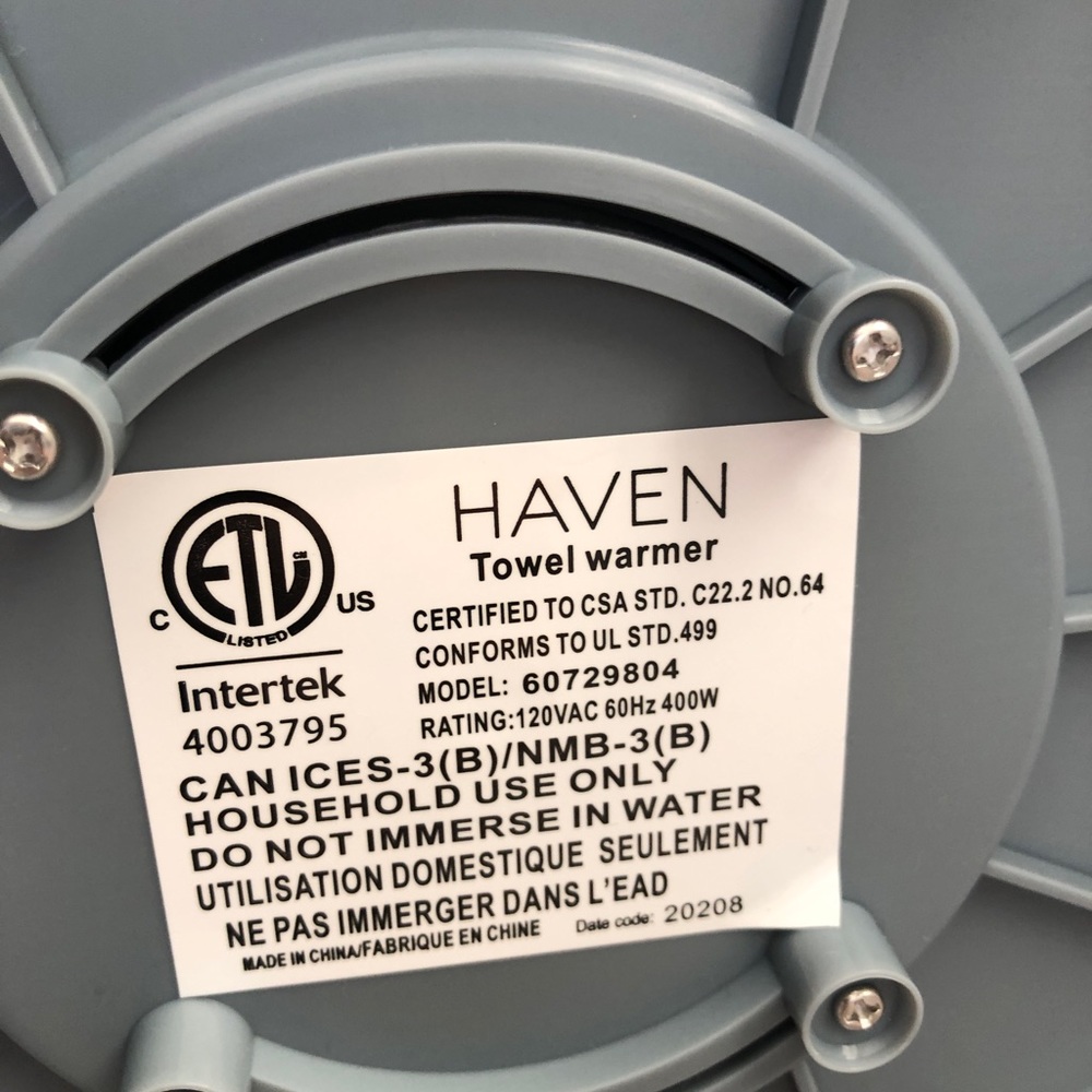 Haven bathroom towel warmer. Never used.